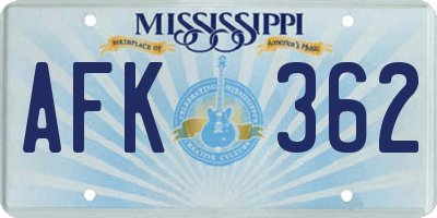 MS license plate AFK362