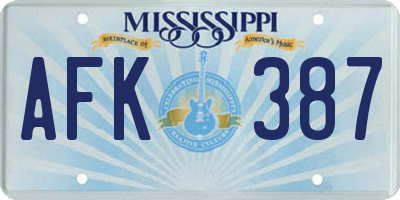 MS license plate AFK387