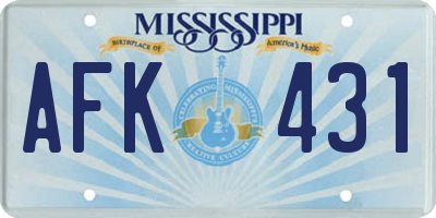 MS license plate AFK431