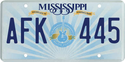 MS license plate AFK445
