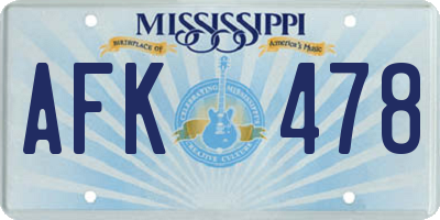 MS license plate AFK478