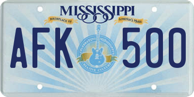 MS license plate AFK500