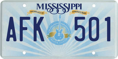 MS license plate AFK501