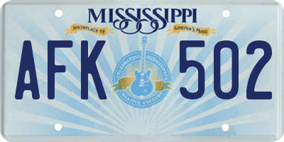 MS license plate AFK502