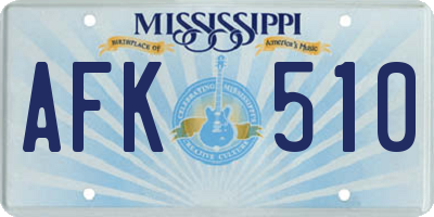 MS license plate AFK510