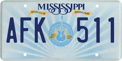 MS license plate AFK511