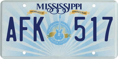 MS license plate AFK517