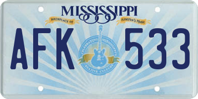 MS license plate AFK533