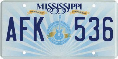 MS license plate AFK536