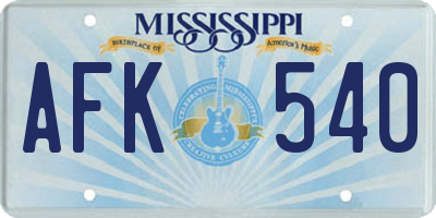MS license plate AFK540