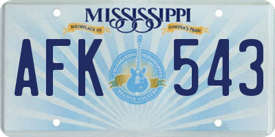 MS license plate AFK543