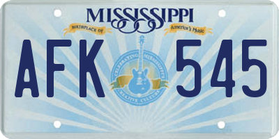 MS license plate AFK545