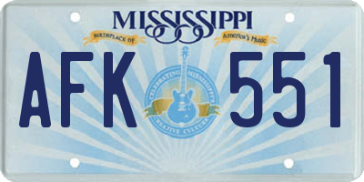 MS license plate AFK551