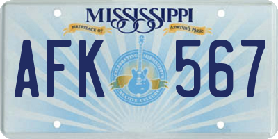 MS license plate AFK567