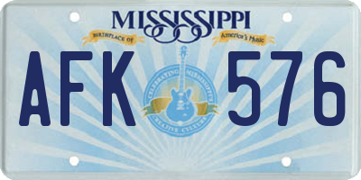 MS license plate AFK576