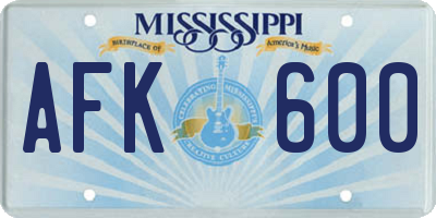 MS license plate AFK600