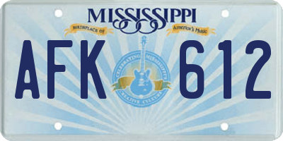 MS license plate AFK612