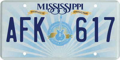 MS license plate AFK617