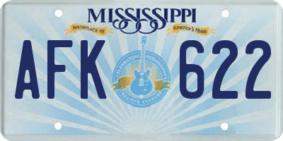 MS license plate AFK622
