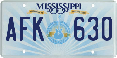 MS license plate AFK630