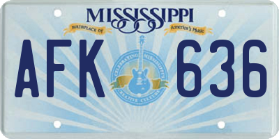 MS license plate AFK636