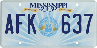 MS license plate AFK637