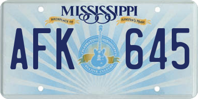 MS license plate AFK645