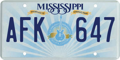 MS license plate AFK647