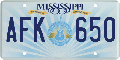 MS license plate AFK650