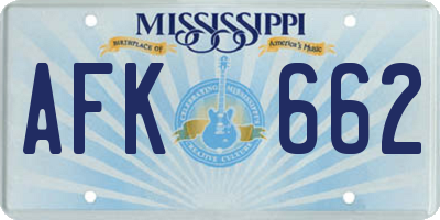 MS license plate AFK662