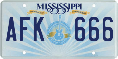 MS license plate AFK666