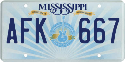 MS license plate AFK667