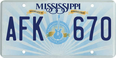 MS license plate AFK670