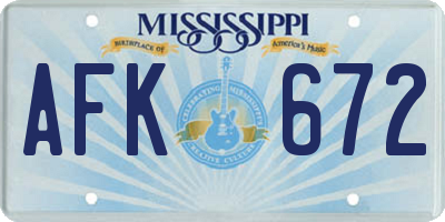 MS license plate AFK672