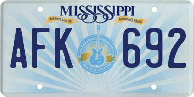 MS license plate AFK692