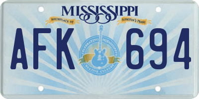 MS license plate AFK694