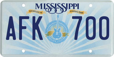 MS license plate AFK700