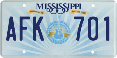 MS license plate AFK701