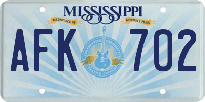 MS license plate AFK702