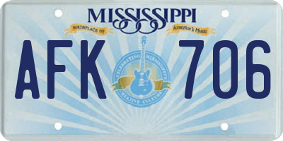 MS license plate AFK706
