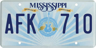 MS license plate AFK710