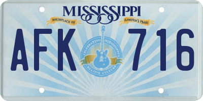 MS license plate AFK716