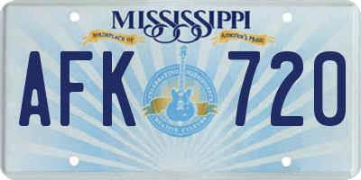 MS license plate AFK720