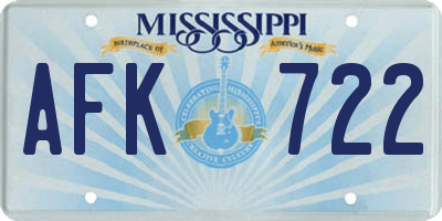 MS license plate AFK722