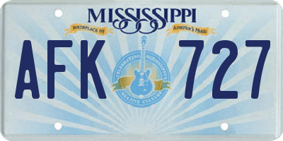MS license plate AFK727