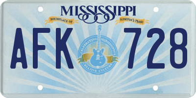 MS license plate AFK728