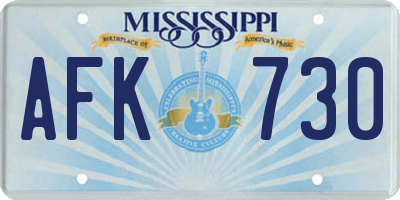 MS license plate AFK730