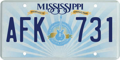 MS license plate AFK731