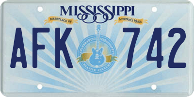 MS license plate AFK742