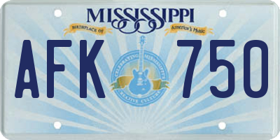 MS license plate AFK750